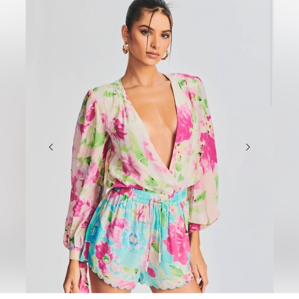 Rococo Sand Alora SET floral bodysuit & shorts